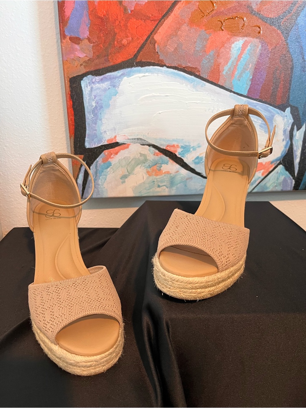 Ankle-Strap Espadrille Wedge Sandals in Nude